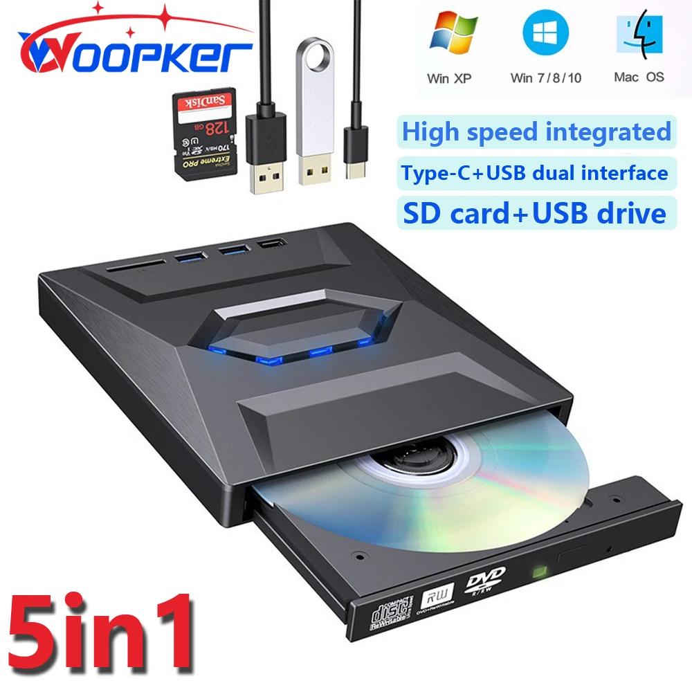 Wookper ܺ DVD ̺ B21 ܺ ٱ , USB C Ÿ ũ , Xp/7/8/10 ̺, Rw Mac OS, 5in 1